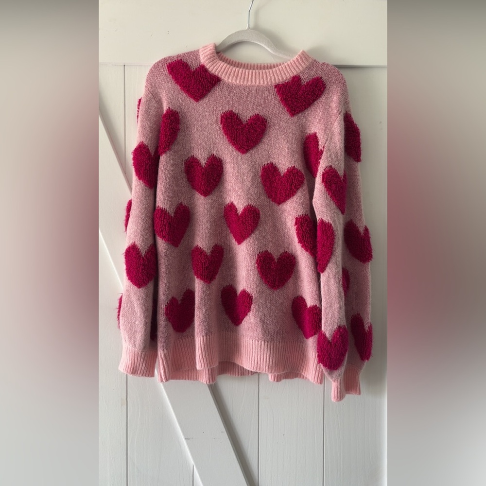 Pink Lily Pink Sweater with Red Heart Motif